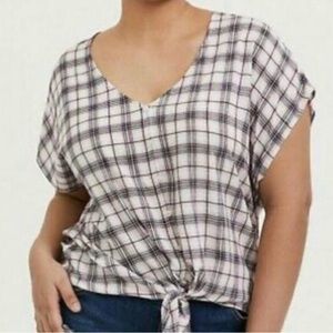 Plaid Tie-Front Women's Top torrid size 0